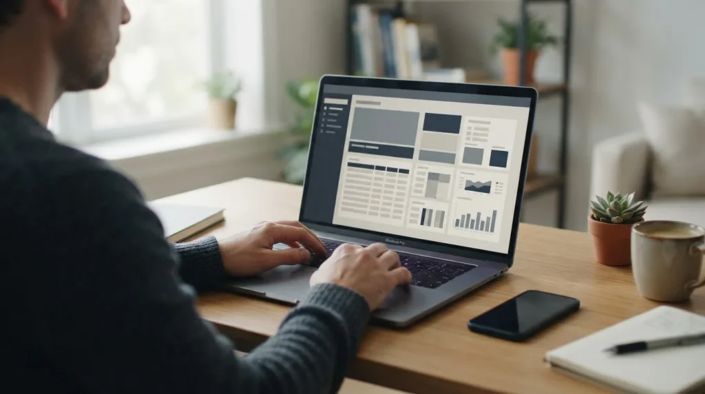 Person analysiert Sportwetten-Optionen mit 5 Euro Mindesteinzahlung am Laptop