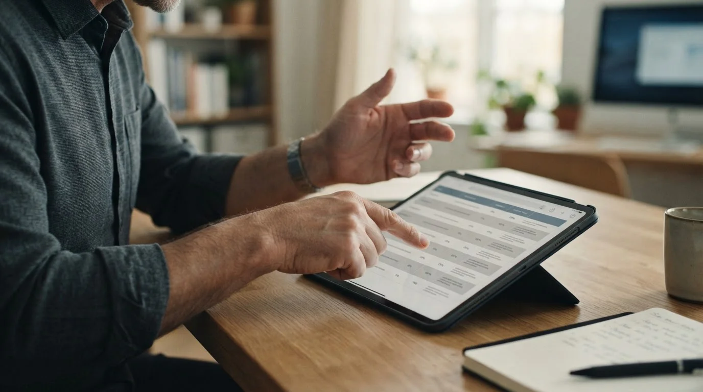 Hands über Tablet mit Vergleichstabelle verschiedener Wettanbieter