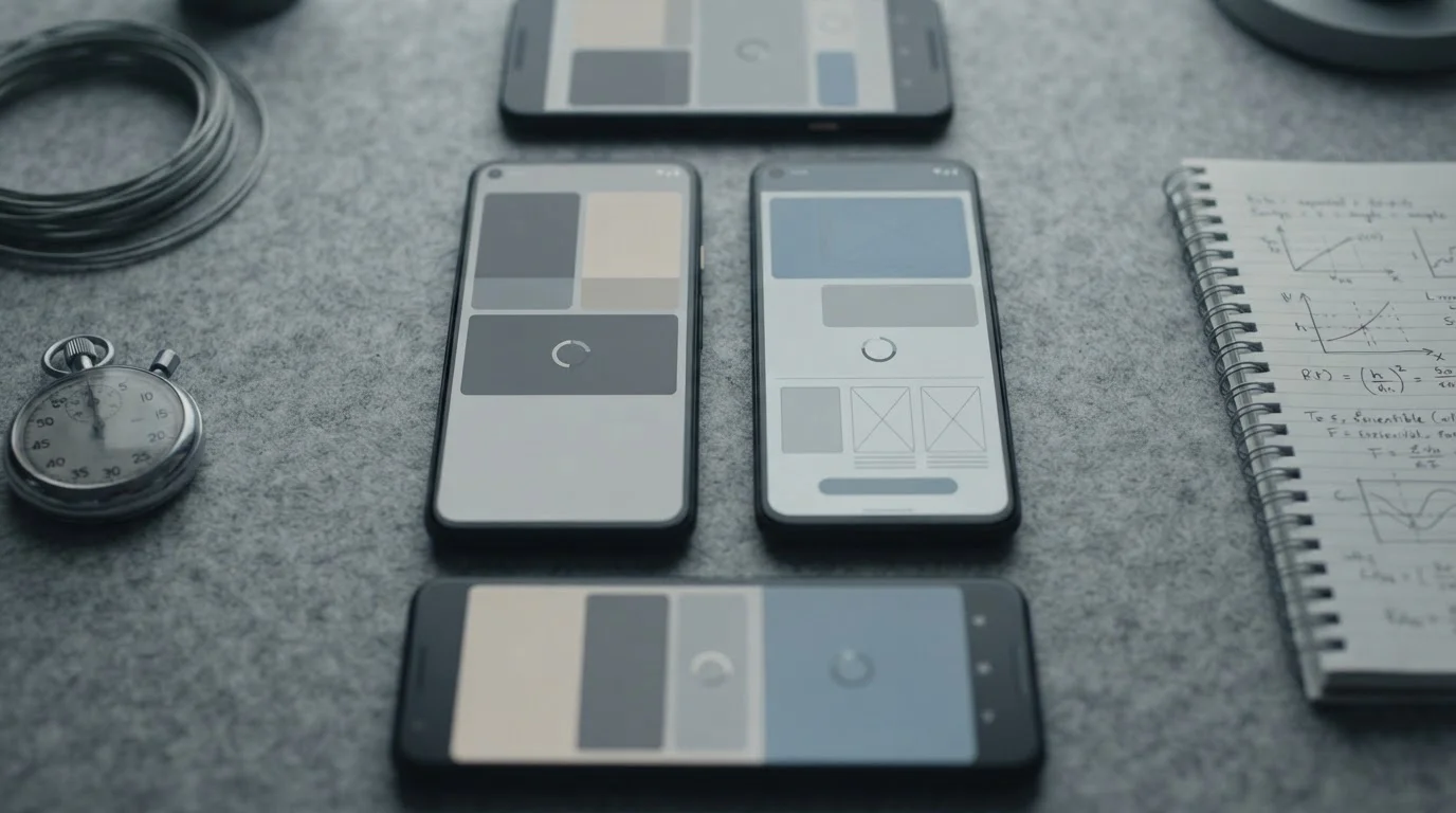 Mehrere Android-Geräte nebeneinander beim Geschwindigkeitstest verschiedener Apps