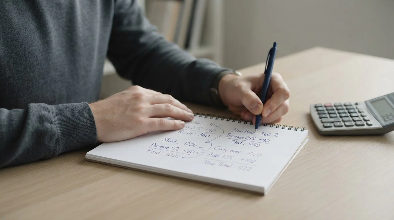 Handschriftliche Berechnungen zeigen Differenz zwischen Nennwert und Realwert eines Bonus