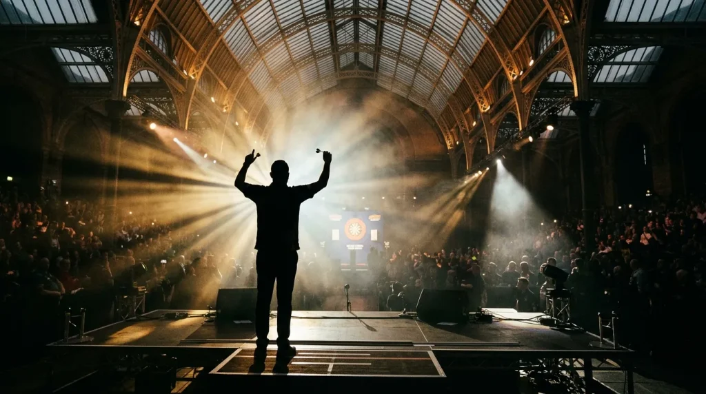Darts-Spieler auf der WM-Bühne im Rampenlicht