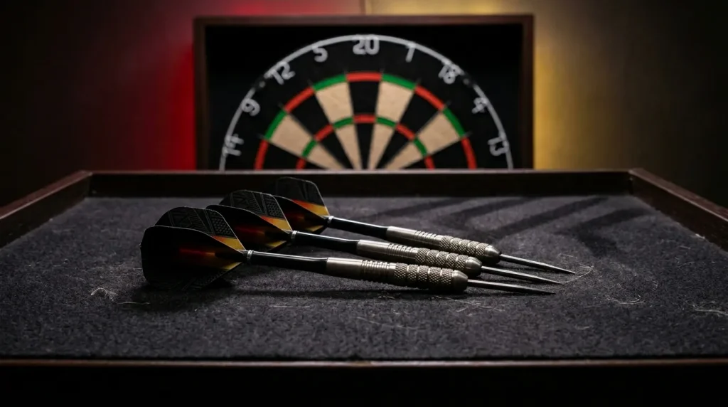 Darts-WM-Arena mit begeistertem Publikum und Scheinwerfern