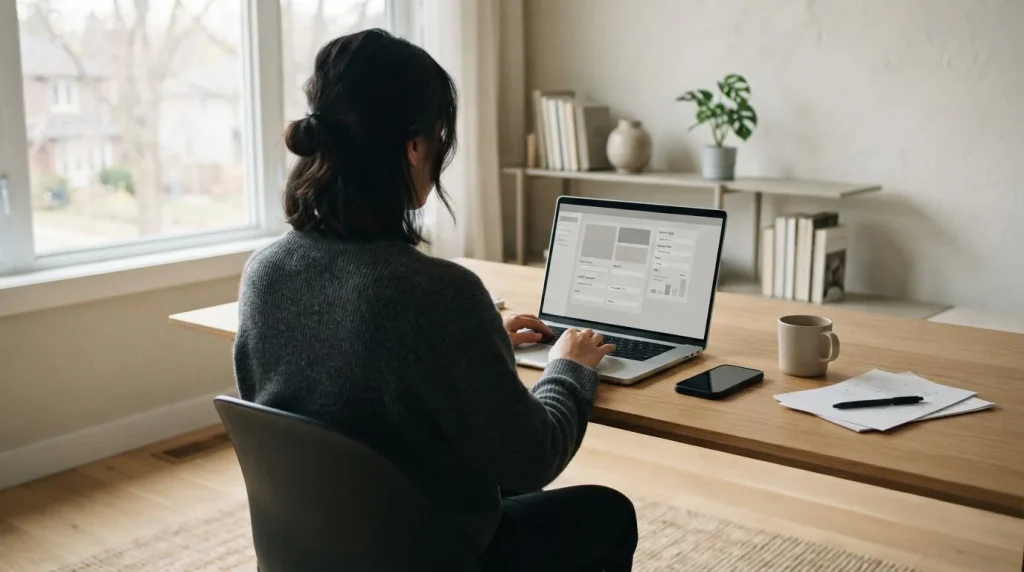 Person nutzt Klarna-Zahlung für Online-Sportwetten auf einem Laptop