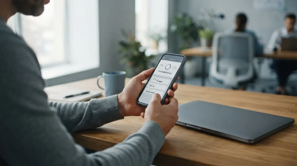 Moderne digitale Banküberweisung auf Smartphone für sicheres Online-Wetten in Deutschland