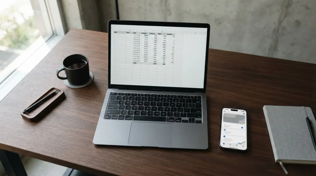 Smartphone mit mobiler Zahlungs-App neben Laptop mit Wettanbieter-Vergleich auf dunklem Schreibtisch