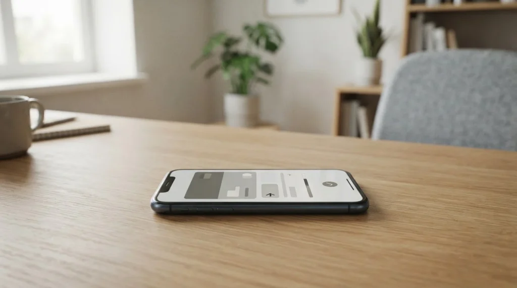 Smartphone mit Zahlungs-App auf neutralem Hintergrund, symbolisiert digitale Transaktionen bei Wettanbietern
