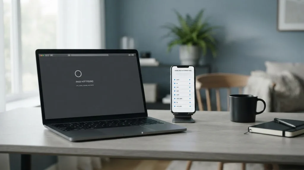 Laptop mit gesperrter Wettseite und Smartphone mit alternativen Domains