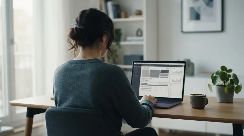 Person analysiert Wettanbieter-Optionen am Laptop in ruhiger Umgebung