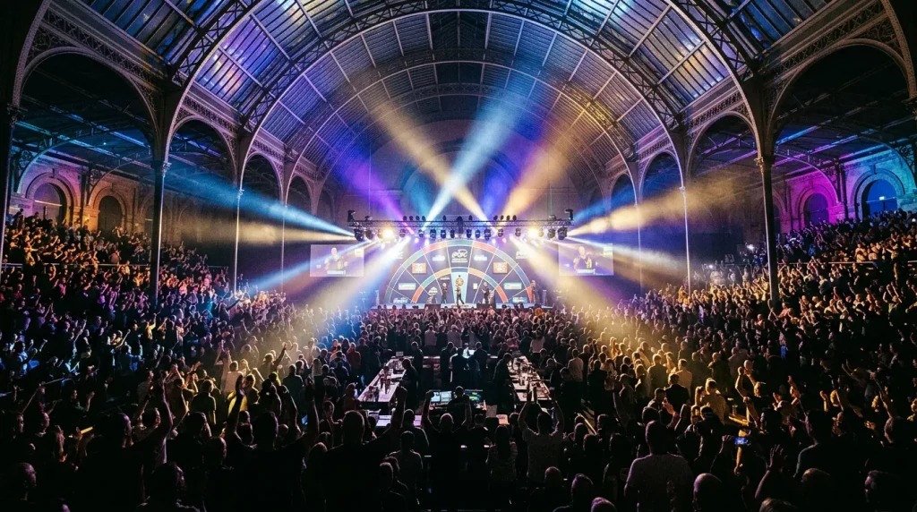 Darts-Spieler beim Aufwärmen vor dem Match