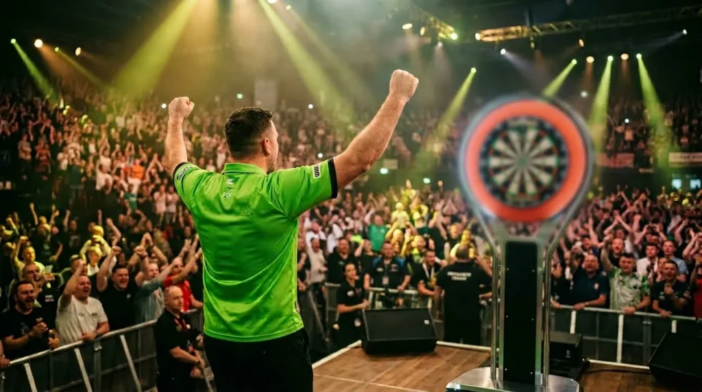 Michael van Gerwen feiert am Darts-Oche