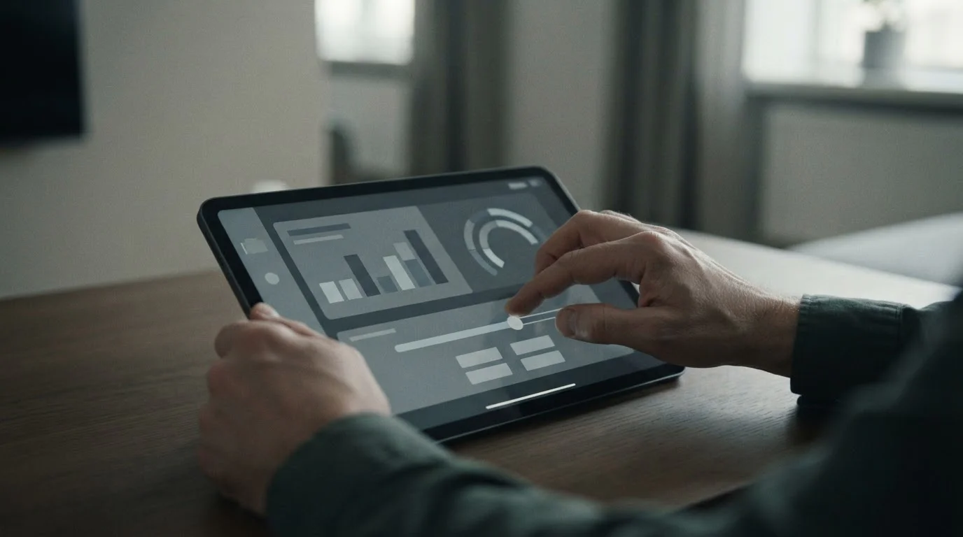 Nahaufnahme von Händen, die auf Tablet Einzahlungslimits und Schutzeinstellungen konfigurieren