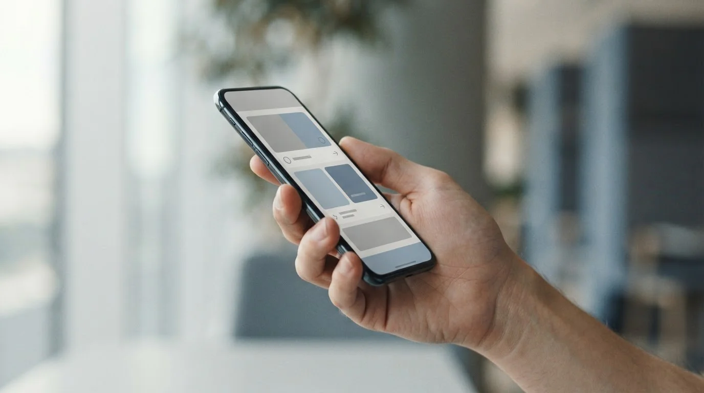 Smartphone mit abstraktem Zahlungsbildschirm und Sicherheitselementen