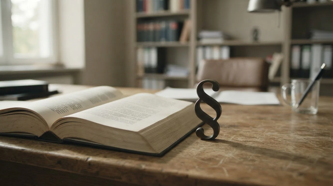 Paragraphenzeichen und verschwommene Gesetzestexte symbolisieren rechtliche Grauzone