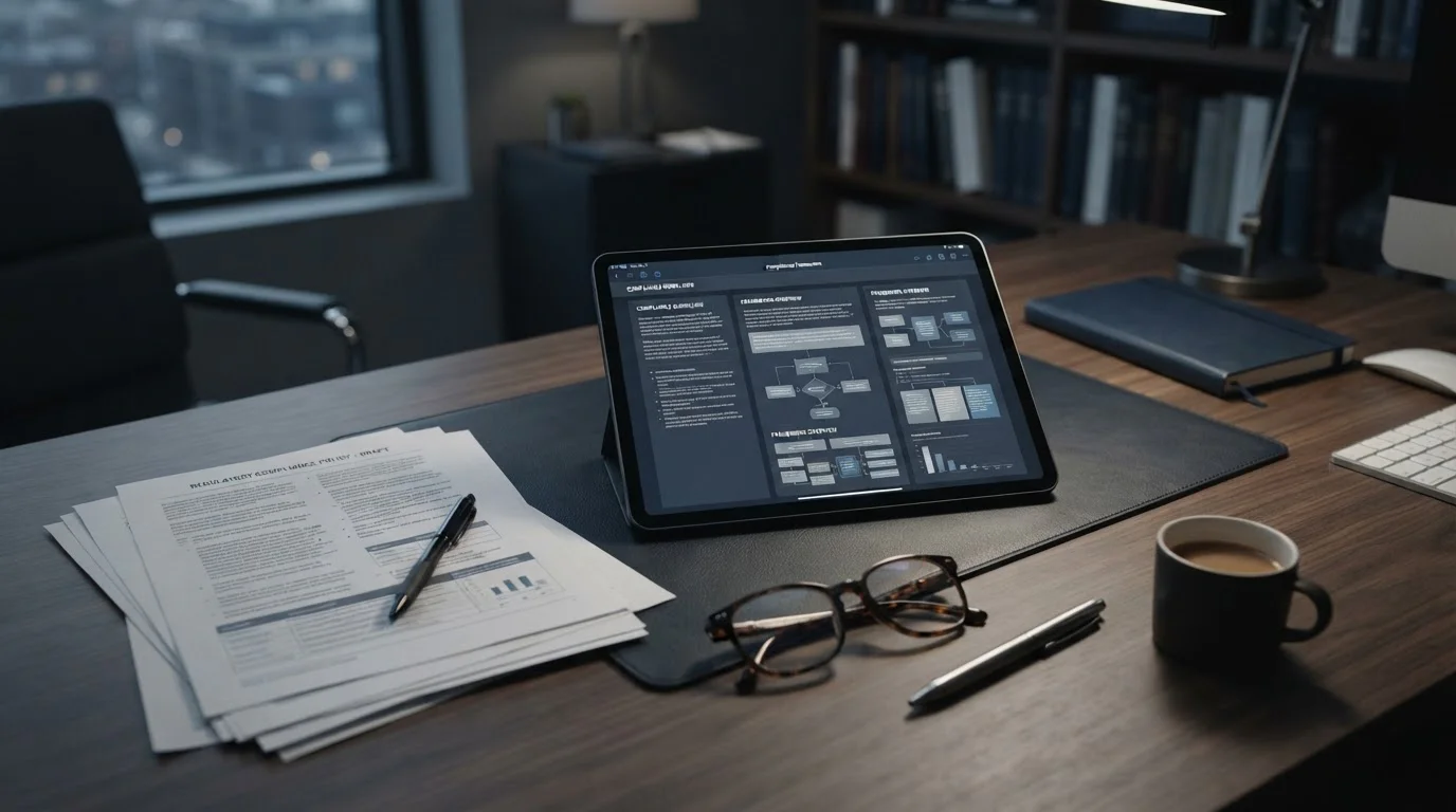 Dokumente und Tablet mit Informationen zur deutschen Wettregulierung und Steuerpflicht