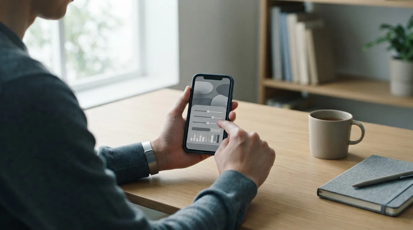 Smartphone mit Limit-Einstellungen und ruhiger Arbeitsumgebung