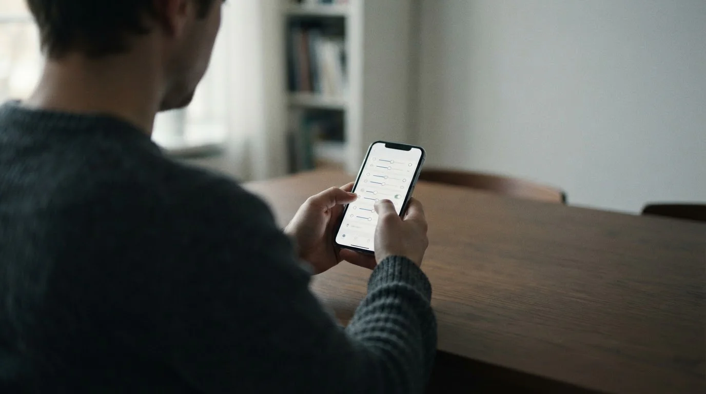 Person setzt Einzahlungslimits auf Smartphone — Symbol für verantwortungsbewusstes Wetten