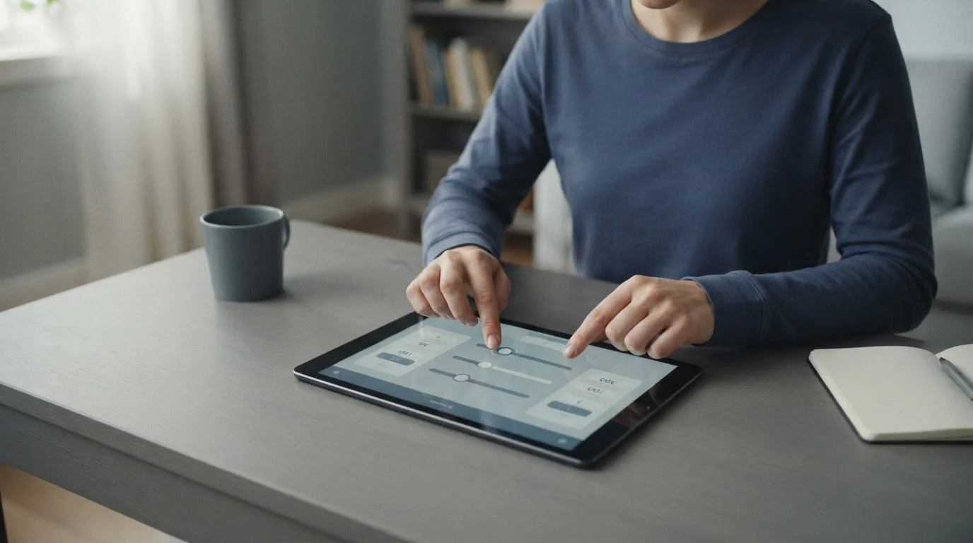 Person setzt Einzahlungslimits auf einem Tablet – verantwortungsvoller Umgang mit Sportwetten