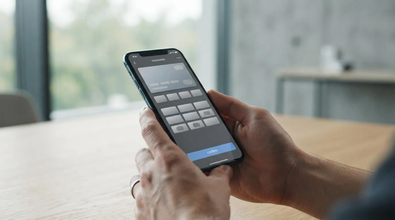 Person wählt Zahlungsmethode auf mobilem Gerät für schnelle Einzahlung
