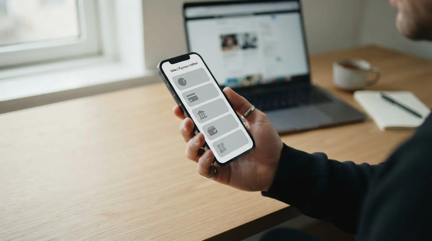 Smartphone zeigt verschiedene digitale Zahlungsoptionen für Online-Wetten